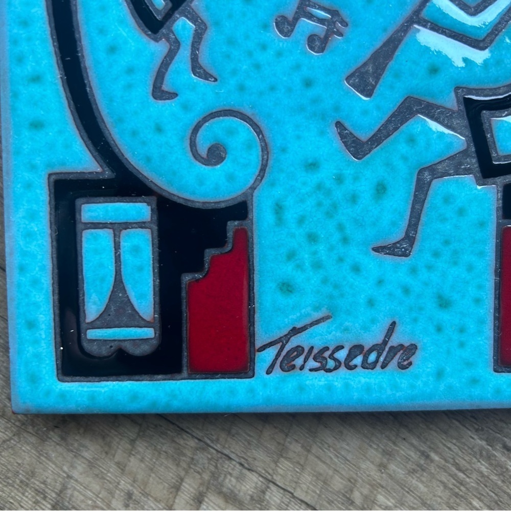 Teissedre Kokopelli Flute Player Tile Trivet Cleo Southwestern Pueblo Vintage - Picture 2 of 3